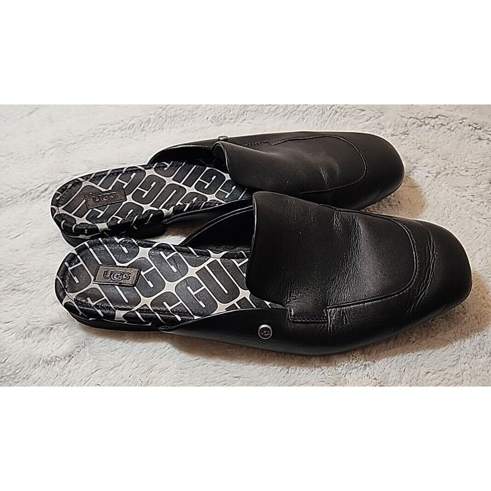 UGGS Womens Shoes 9.5 Mules Leather‎ Janaya 1125052 Black Comfort Slip on Flats